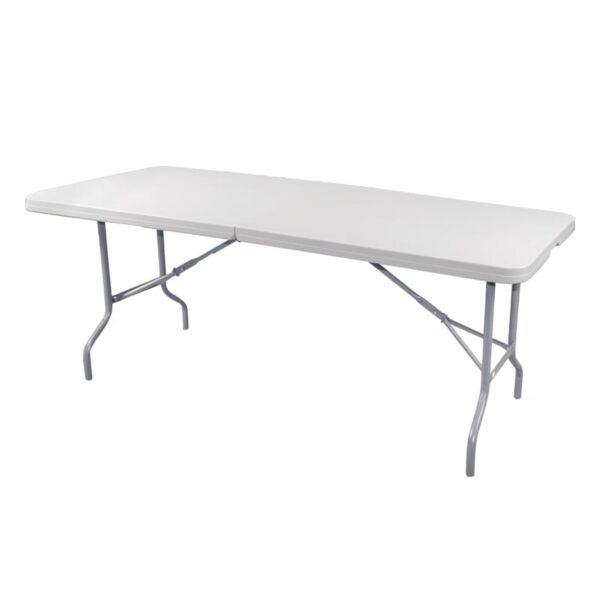Mesa plegable rectangular 2 secciones 2.44×76 plastico blanco